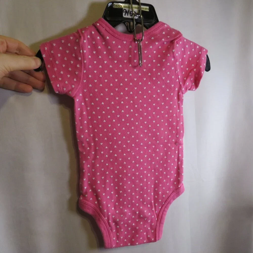 Baby Dk Pink with heart dots bodysuit 12 months Gerber (label cut)